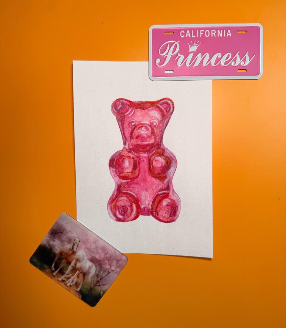 Gummibär, Watercolor and Oil Pastel on Paper