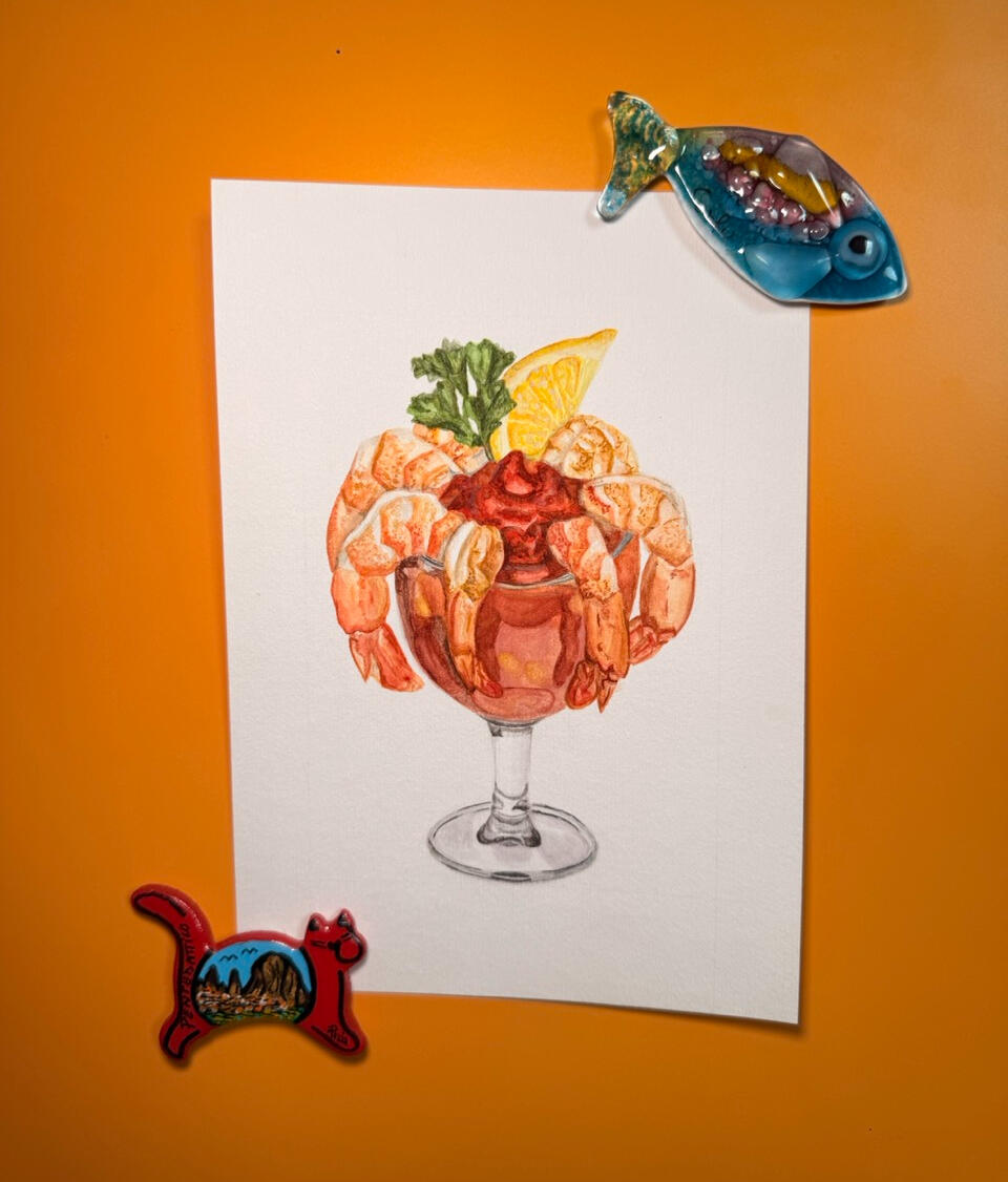 Prawn Cocktail, Watercolor on Paper