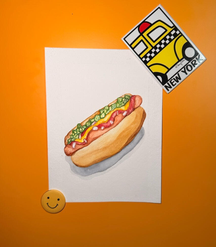 Hot Dog, Watercolor on Paper