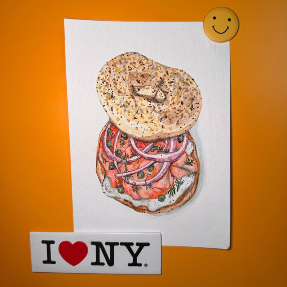 Lox Bagel, Watercolor on Paper
